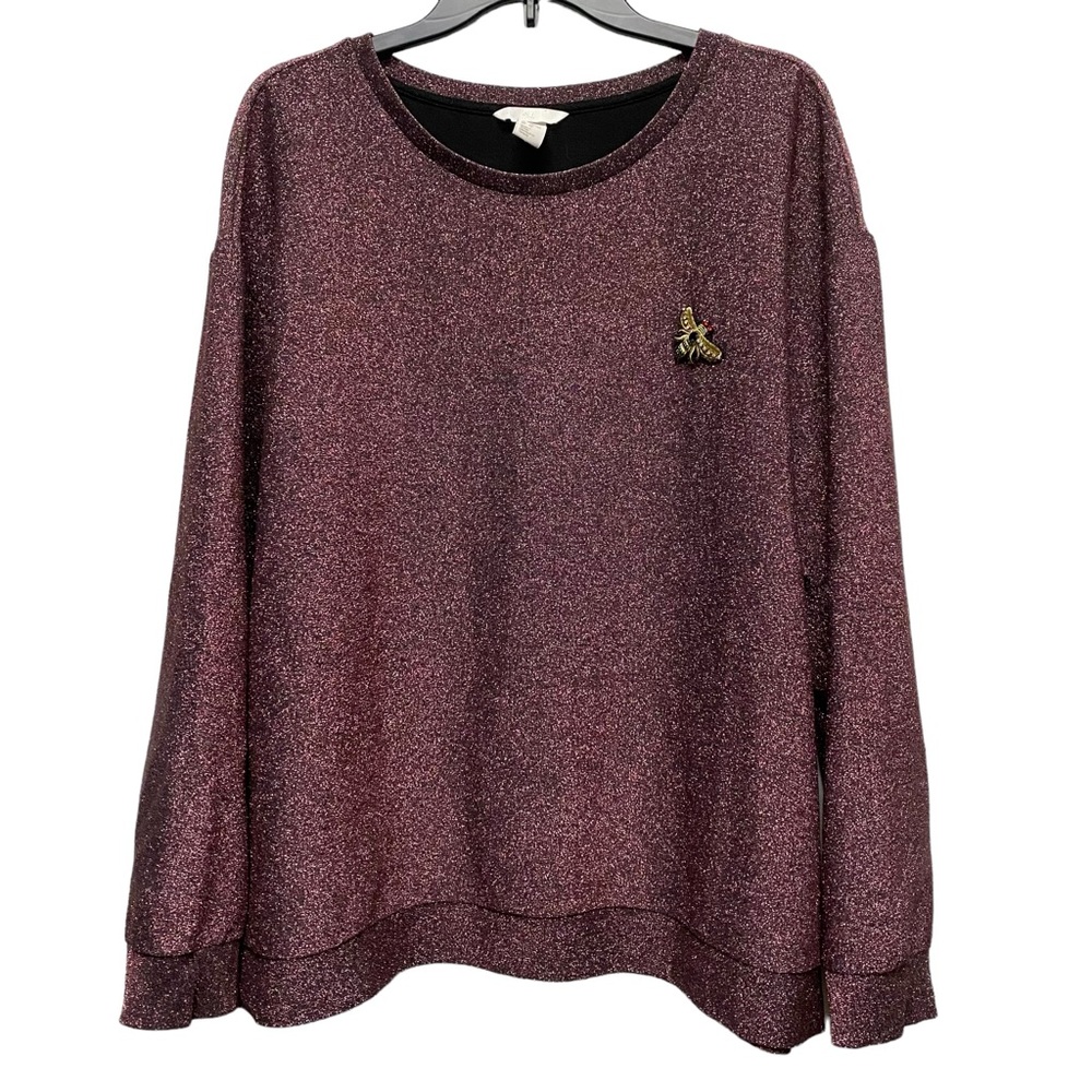 H&M Women's Sz XL Shimmering Black Pink Crewneck Sweater
